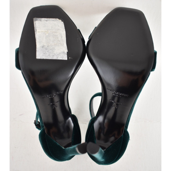 Saint Laurent Amber 105 Malachite Green Velvet Ankle Strap Sandal Pump Heel 36 - Picture 14 of 14